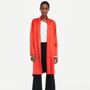 NWT ZARA FAUX SUEDE Duster. Orange Size M